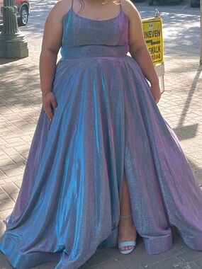Plus-Size Iridescent Ball Gown Dress - Lavender Blue
